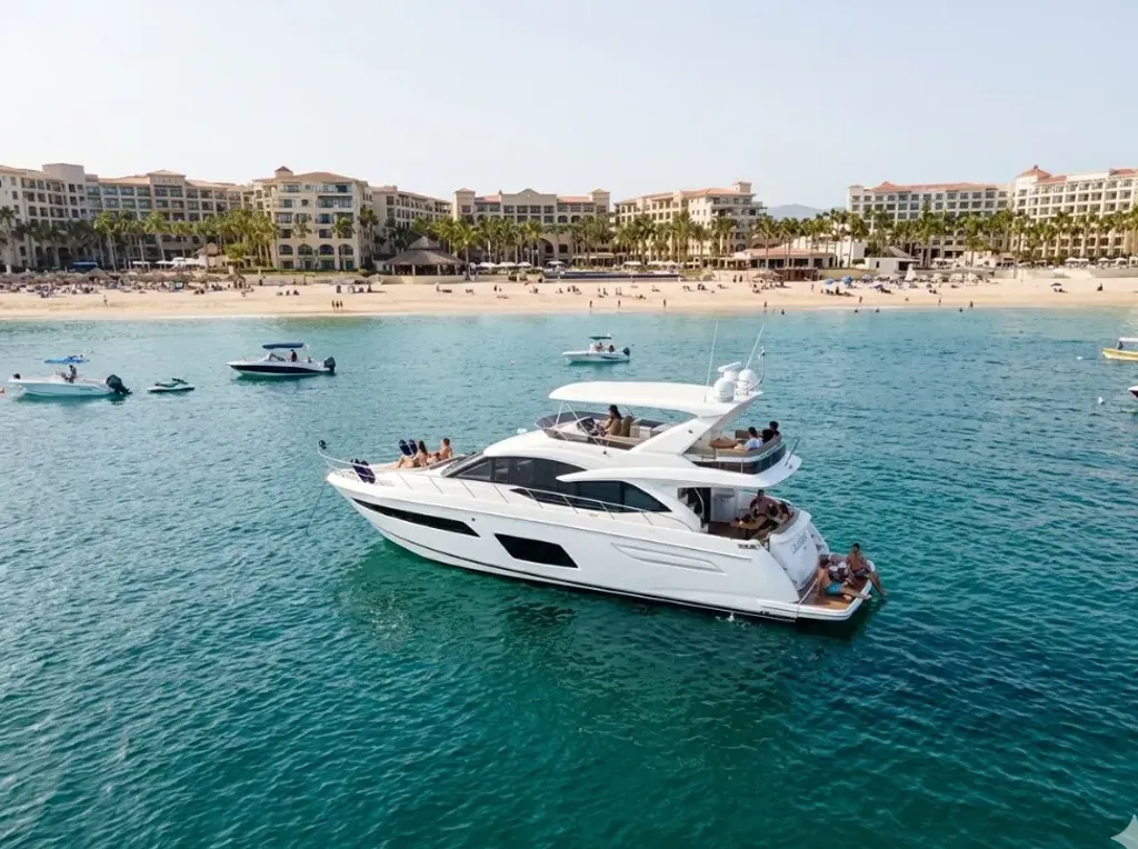 Yacht in Medano Bay with calmer water near Cabo San Lucas