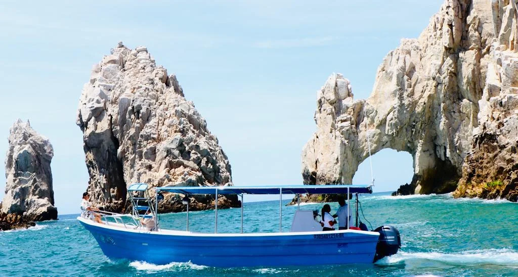Super Panga boat for Arch tours and whale watching in Cabo San Lucas