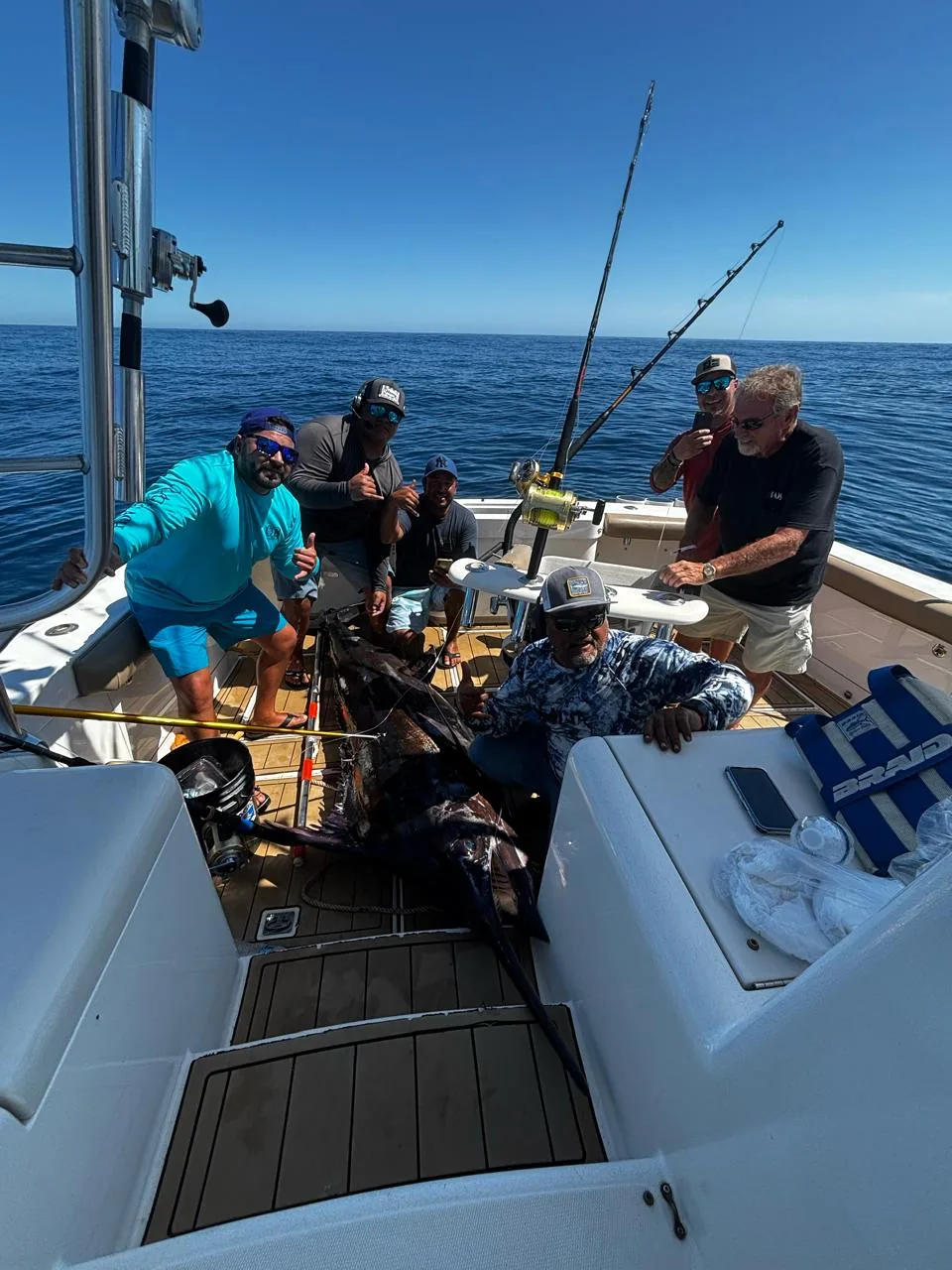 A marlin aboard with the King Yacht crew in the Cabo San Lucas tournament scene